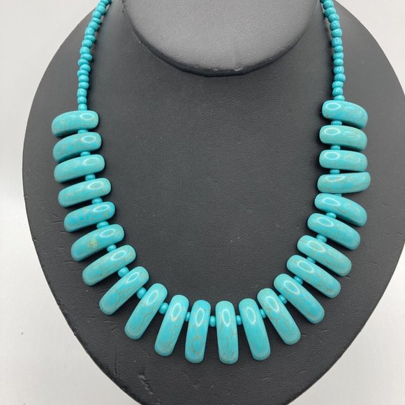 Turquoise Faux‎ Bead Collar Bib 16" Blue Necklace - Picture 1 of 7